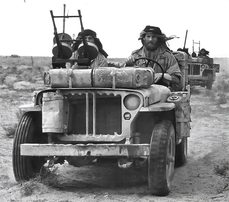 A jeep patrol of the SAS out in the desert
