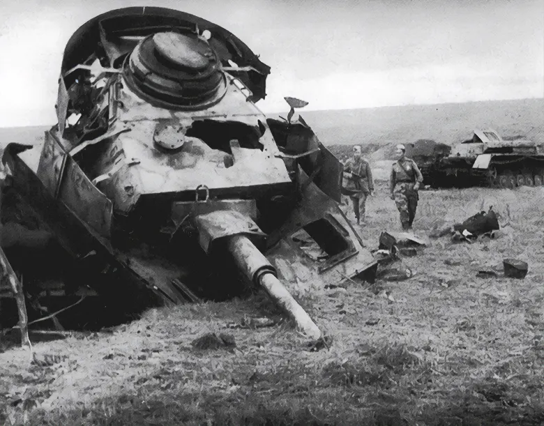 A destroyed Panzer IV in the Battle of Kursk