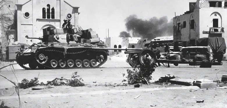 German Panzer III in front of the Catholic church of Tobruk, which now houses a museum commemorating the Second World War