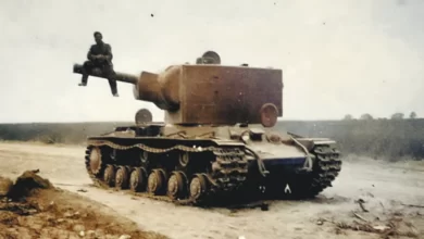 Soviet KV-2 with soldier sitting on its 152mm main gun, Eastern Front 1941