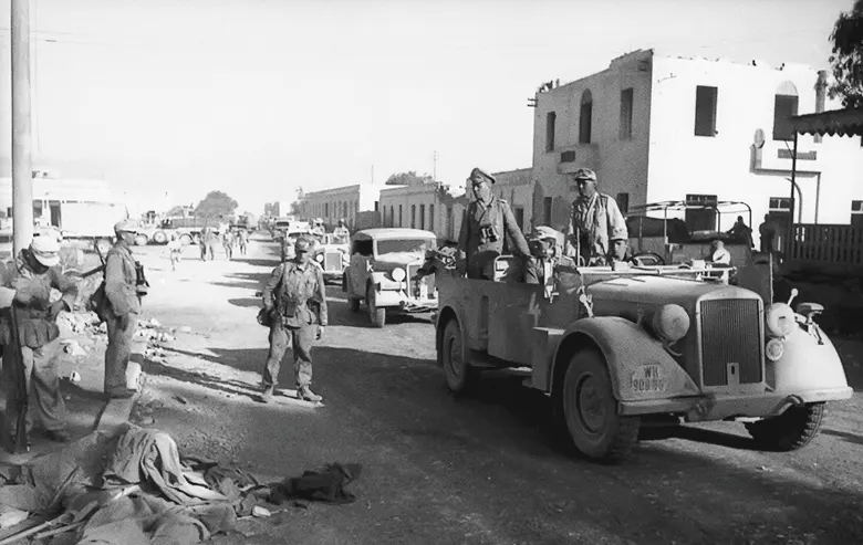 Erwin Rommel and Fritz Bayerlein in the captured Tobruk