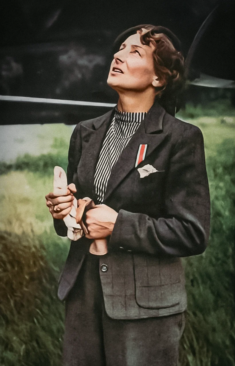 Colorized photography of aviator Melitta Schiller