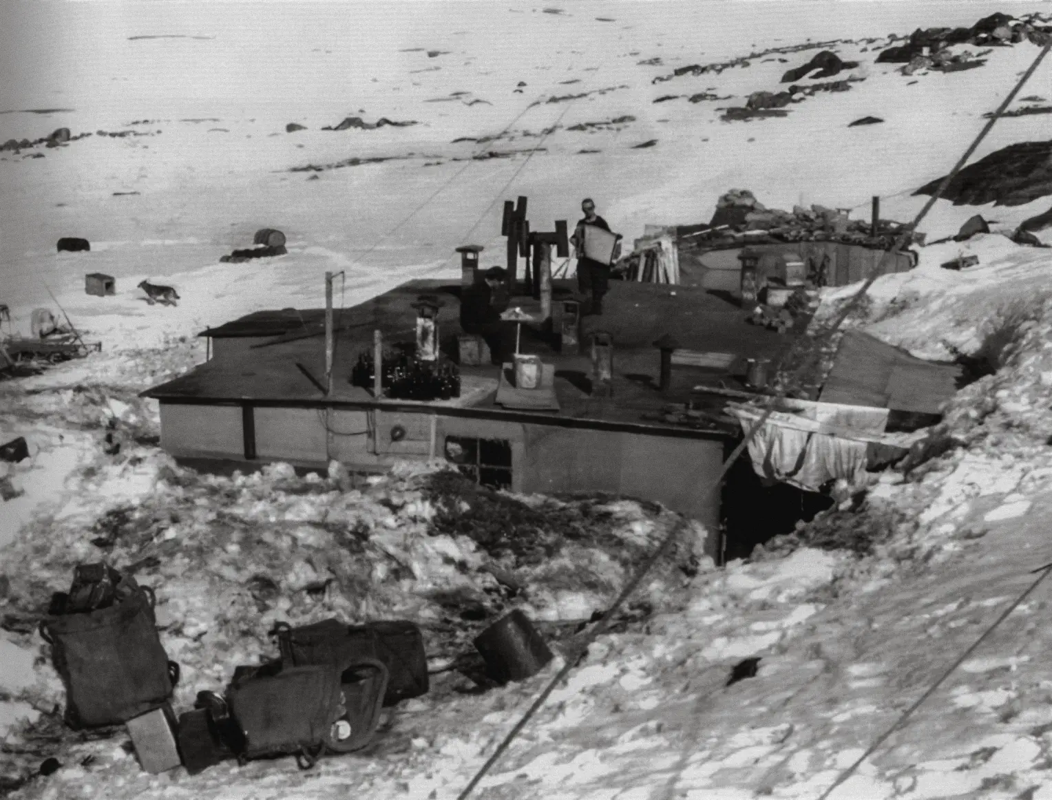 The weather station in June 1945 during the snow melt on the Norwegian island of Nordostland, near Spitsbergen