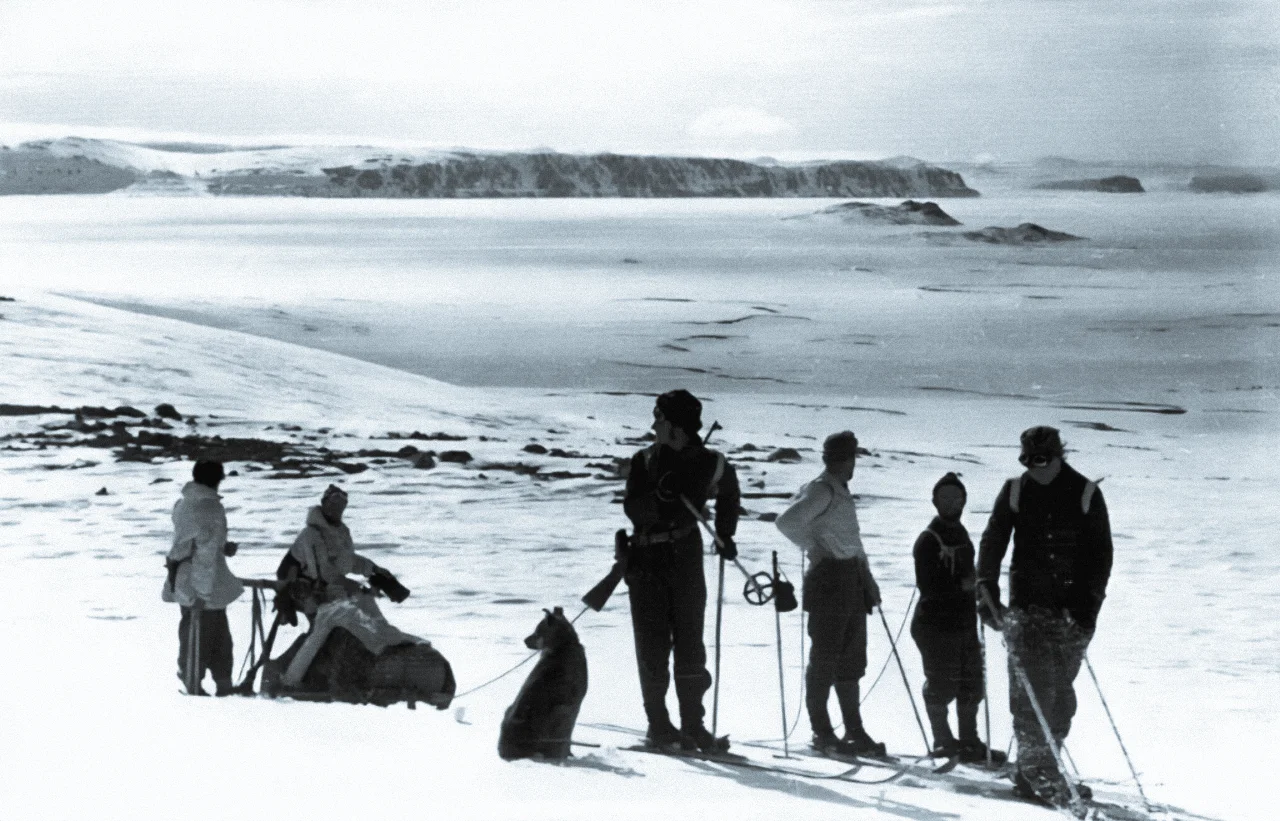 On June 15, 1945, Wilhelm Dege and his crew sled to Duve Fjord on Northeast Land